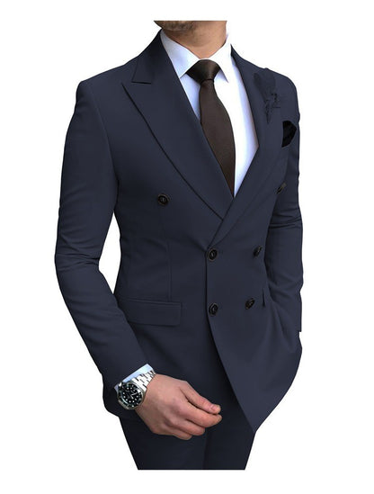 Men's 2 Pieces Suit Double Breasted Notch Lapel Flat Smart Fit Casual Tuxedos Wedding & Events Suits(Blazer+ Pants) | 9/7