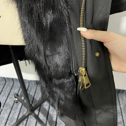 Giacca parka calda con cappuccio in vera pelliccia di volpe di prima qualità e fodera in vera pelliccia di visone | 209 