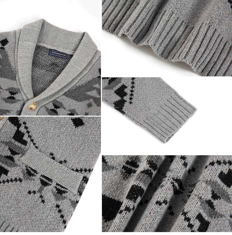 Men Wind Jacquard Knitted Jumper Long-Sleeved Outerwear Jacket Top | SY0052