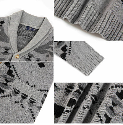 Men Wind Jacquard Knitted Jumper Long-Sleeved Outerwear Jacket Top | SY0052