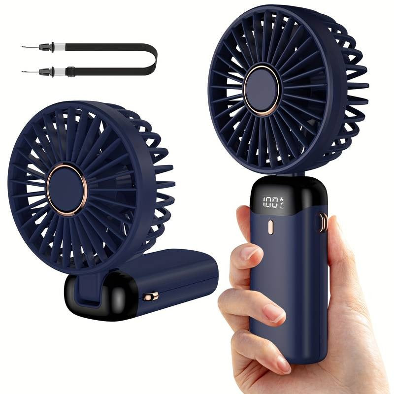 Mini ventilateur portable rechargeable par USB avec 5 vitesses, mini ventilateur pliable à 90 ° avec écran LED, mini ventilateur d'extérieur pour bureau | S12 