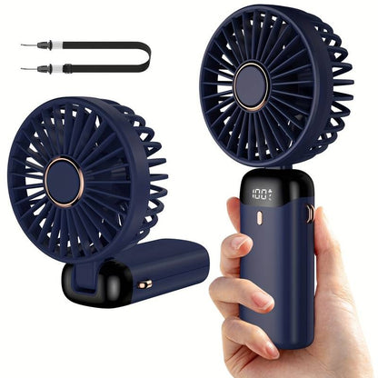 Mini ventilateur portable rechargeable par USB avec 5 vitesses, mini ventilateur pliable à 90 ° avec écran LED, mini ventilateur d'extérieur pour bureau | S12 