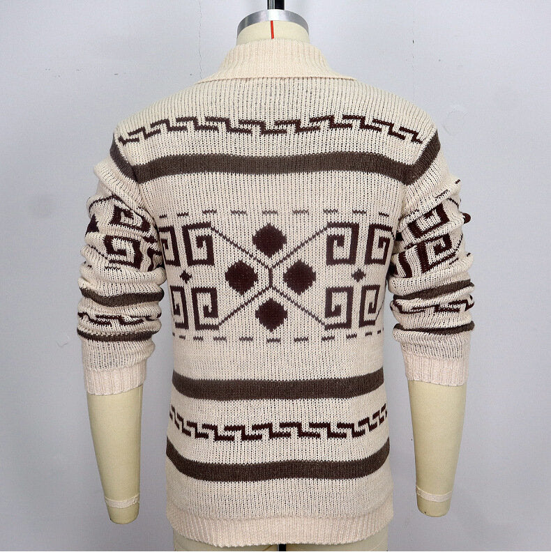 Men Stylish Slim Fit Jacquard Knit Cardigan Jacket with Long Sleeves Casual Lapel Sweater | SY0013