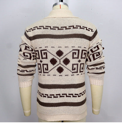 Men Stylish Slim Fit Jacquard Knit Cardigan Jacket with Long Sleeves Casual Lapel Sweater | SY0013