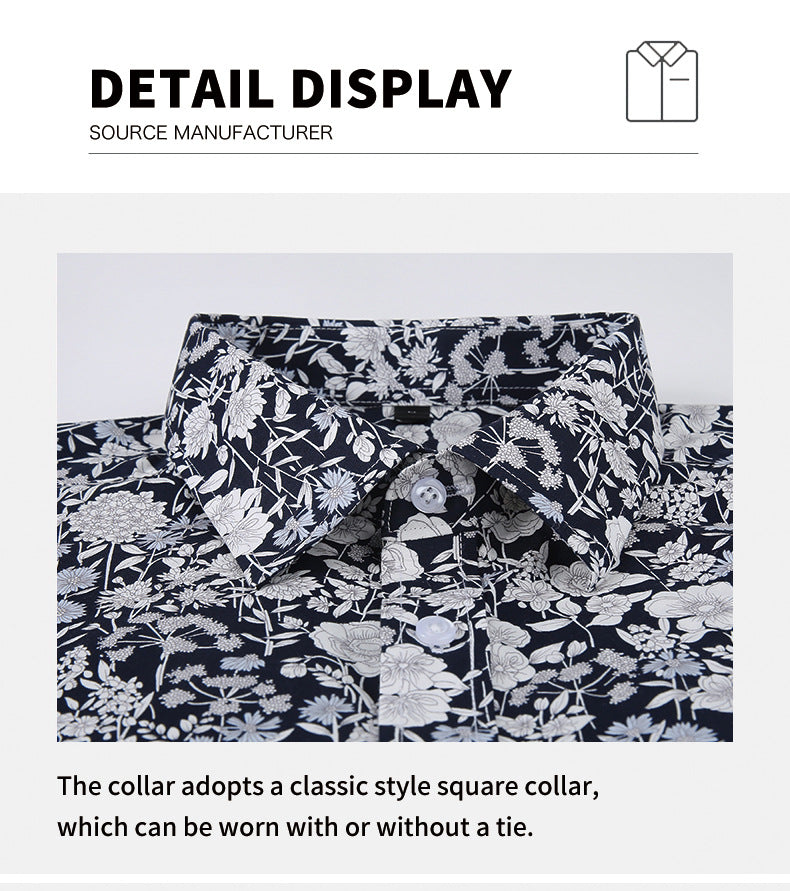 Men's Formal Classic Design Flower Print Button Up Shirt Business Dress Shirt | Q7
