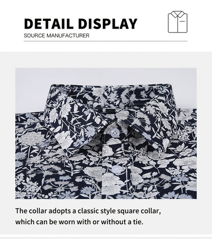 Men's Formal Classic Design Flower Print Button Up Shirt Business Dress Shirt | Q7