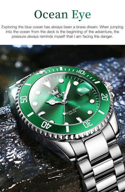 Men's Premium Stainless Steel Band Quartz Watch with Calendar Fashion Wristwatch | OLEVS5885