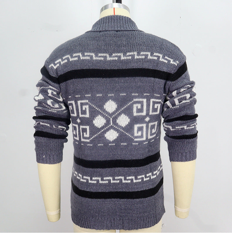 Men Stylish Slim Fit Jacquard Knit Cardigan Jacket with Long Sleeves Casual Lapel Sweater | SY0013