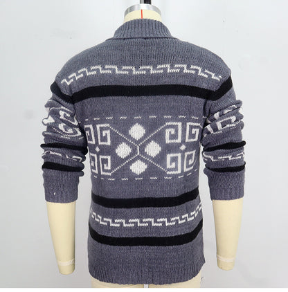 Men Stylish Slim Fit Jacquard Knit Cardigan Jacket with Long Sleeves Casual Lapel Sweater | SY0013