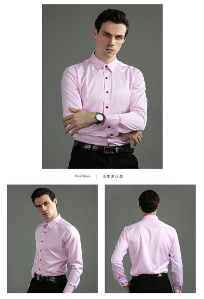 Chemise extensible à manches longues pour homme, couleur unie, coupe slim, sans repassage, style business décontracté 