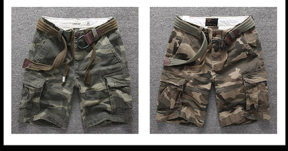Men's Summer Loose Straight Belt Outdoor Solid Cotton Multi Pocket Shorts | 170