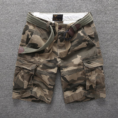 Men's Summer Loose Straight Belt Outdoor Solid Cotton Multi Pocket Shorts | 170
