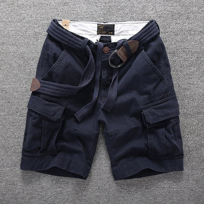 Men's Summer Loose Straight Belt Outdoor Solid Cotton Multi Pocket Shorts | 170