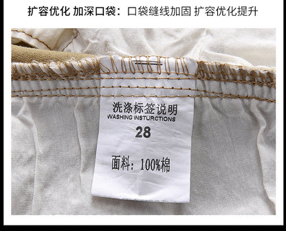 Men's Summer Loose Straight Belt Outdoor Solid Cotton Multi Pocket Shorts | 170