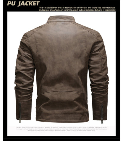Men's PU Leather Jacket Padded Lapel Oblique Lapel Zipper Korean Stand-up Collar Jacket Blazer | KH-138