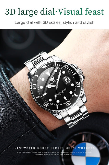 Men's Premium Stainless Steel Band Quartz Watch with Calendar Fashion Wristwatch | OLEVS5885