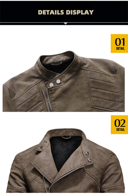 Men's PU Leather Jacket Padded Lapel Oblique Lapel Zipper Korean Stand-up Collar Jacket Blazer | KH-138