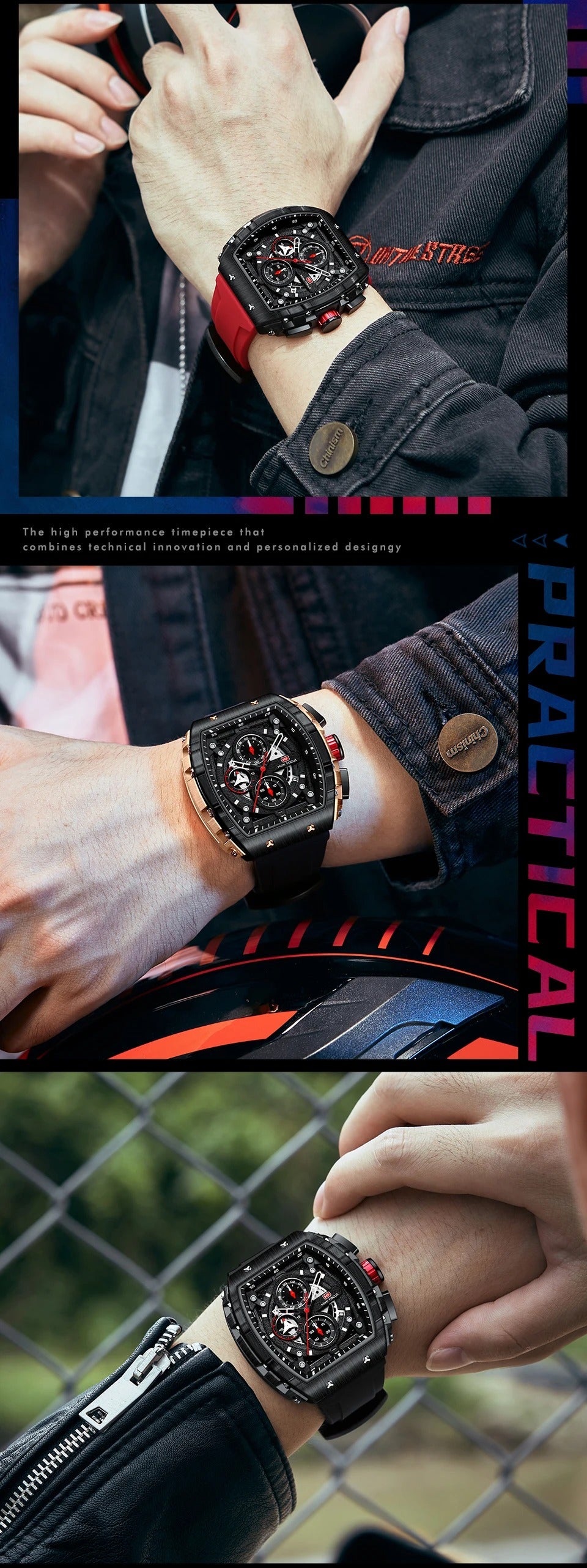 Montres de sport à quartz de luxe pour hommes avec bracelet en silicone et chronographe | MF0399G 