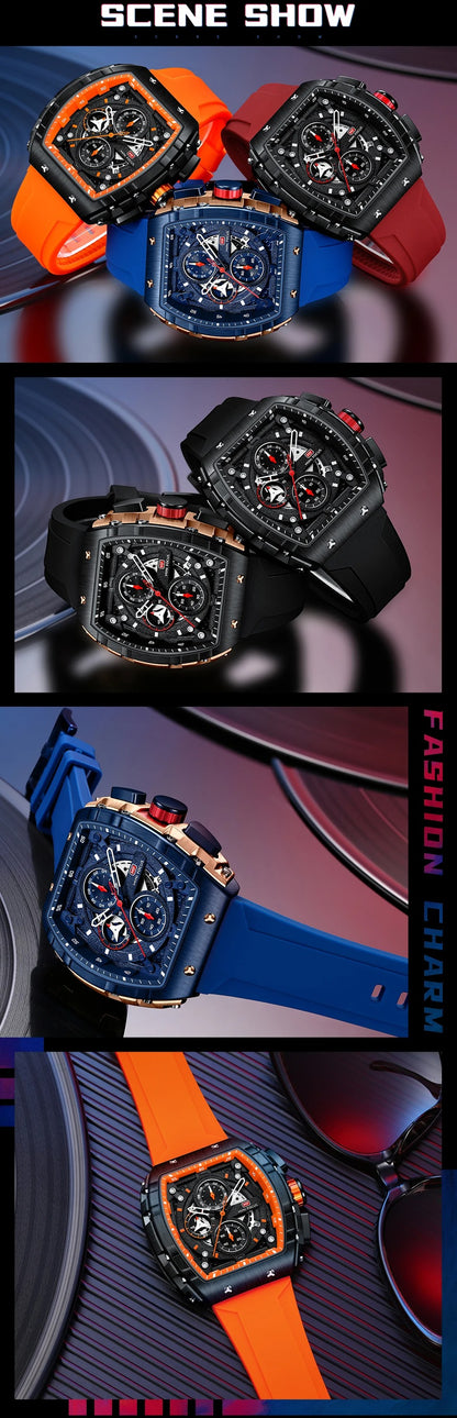 Montres de sport à quartz de luxe pour hommes avec bracelet en silicone et chronographe | MF0399G 