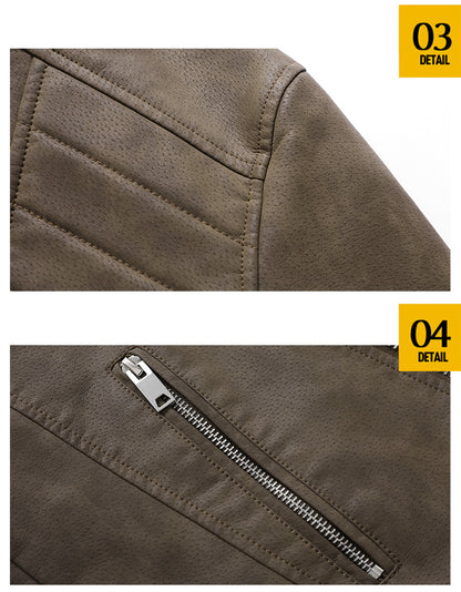 Men's PU Leather Jacket Padded Lapel Oblique Lapel Zipper Korean Stand-up Collar Jacket Blazer | KH-138