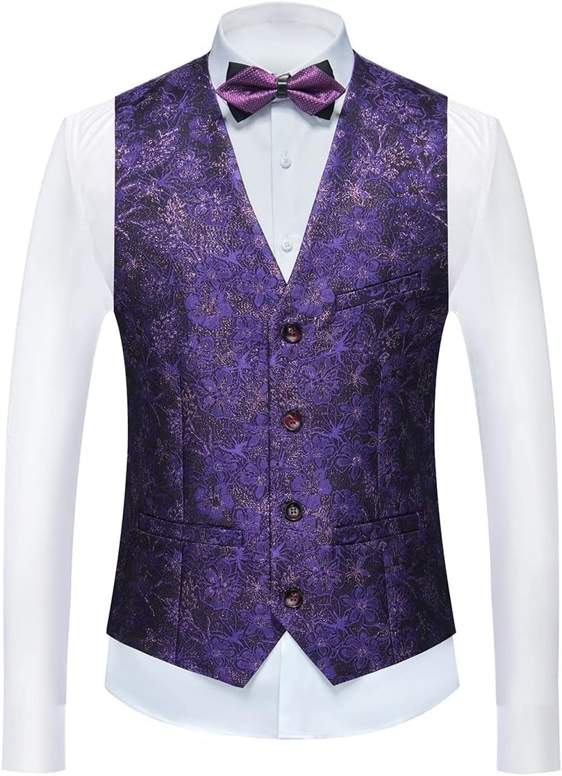 Men's 3 Pieces Tuxedo Suit Set Floral Pattern Premium Quality Blazer Waistcoat & Pants 3 Pcs Set Wedding Party & Festive Occasions | 802