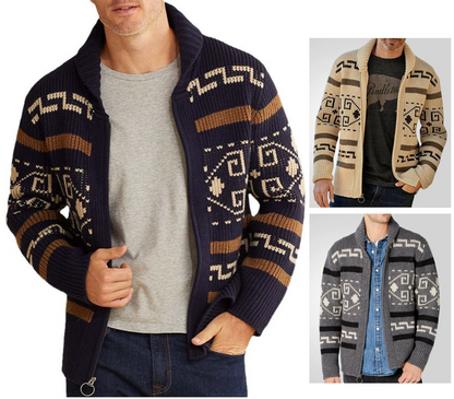 Men Stylish Slim Fit Jacquard Knit Cardigan Jacket with Long Sleeves Casual Lapel Sweater | SY0013
