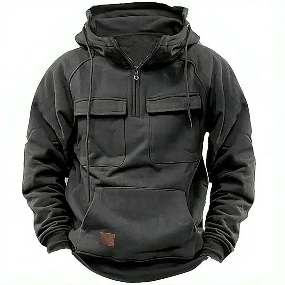 Men's Retro Hooded Pullover Solid Color Long Sleeve Hoodie for Autumn & Winter | AL74
