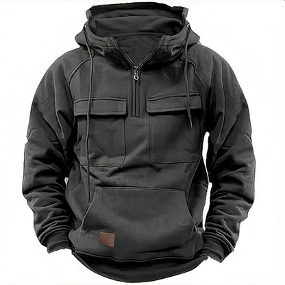 Men's Retro Hooded Pullover Solid Color Long Sleeve Hoodie for Autumn & Winter | AL74