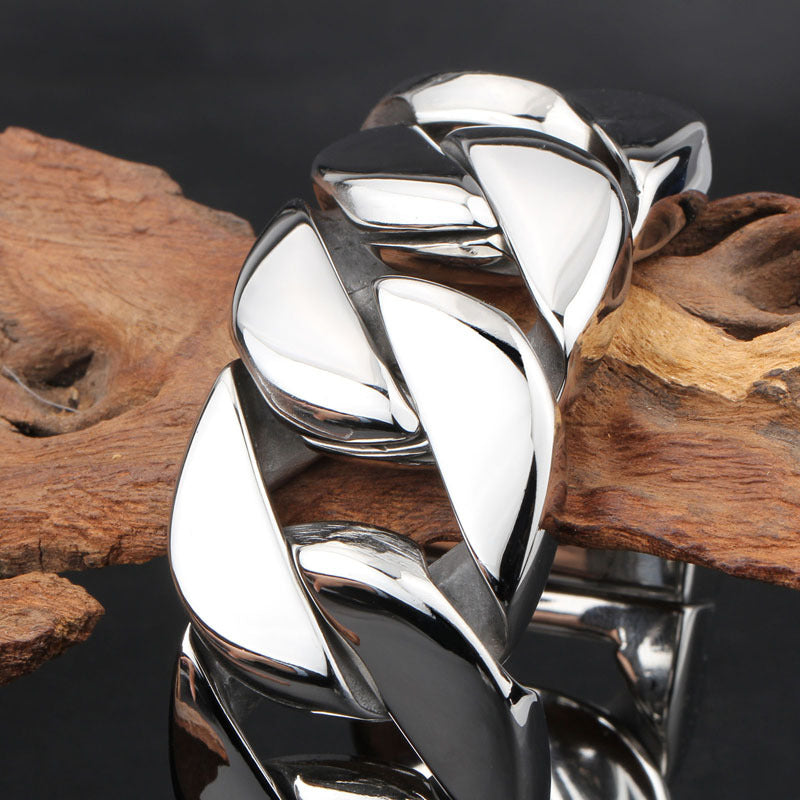 Men’s Thick Titanium Steel Bracelet Glossy & Domineering Fashion Jewelry Trendy Piece Bracelet | KB31778-D