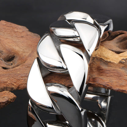 Men’s Thick Titanium Steel Bracelet Glossy & Domineering Fashion Jewelry Trendy Piece Bracelet | KB31778-D