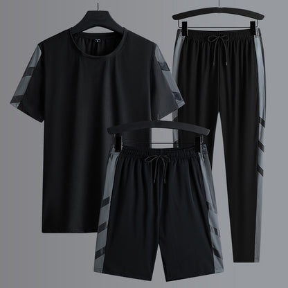 Men's Set Clothes 3 Pieces T Shirt Short Sleeve Solid Color Summer Sets | 1083