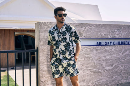 Camicie da spiaggia hawaiane a maniche corte con bottoni, motivo floreale estivo da uomo | CS 