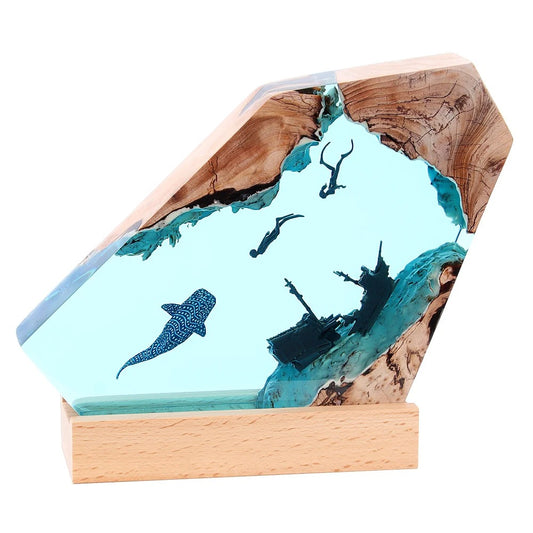 Modern Ocean Art Table Lamp | Solid Wood & Resin Night Light for Bedroom, Office & Perfect Gifts| SC-12