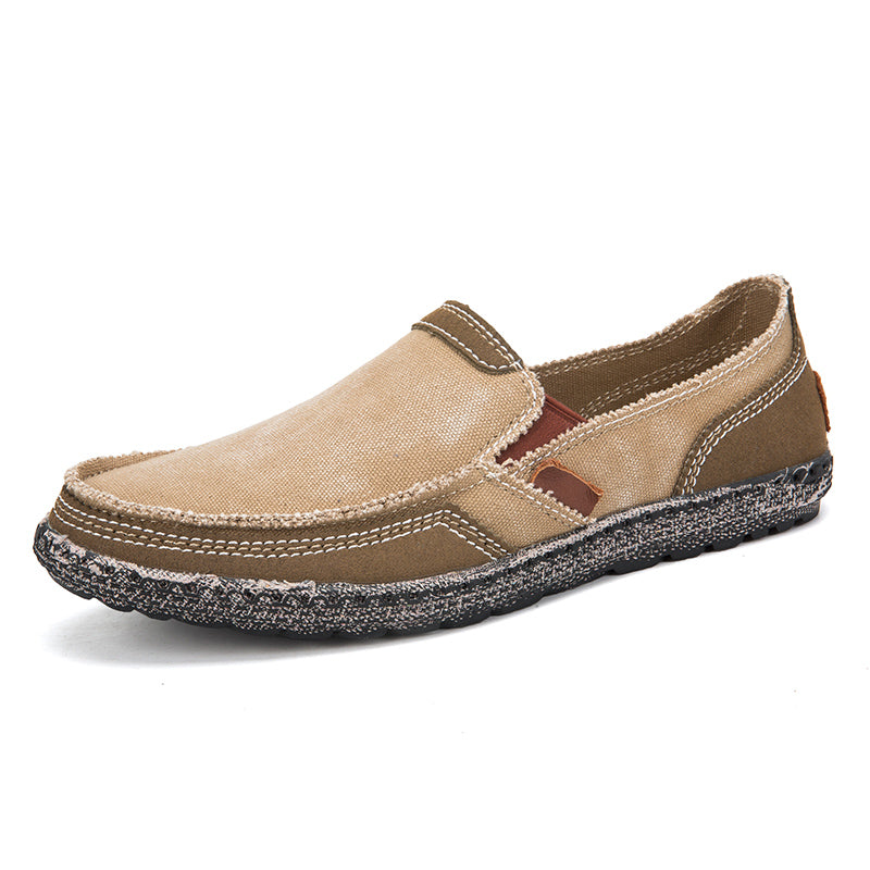 Men’s Washed Canvas Slip-On Shoes | Breathable, Anti-Slip, Classic Deck Style | 8806