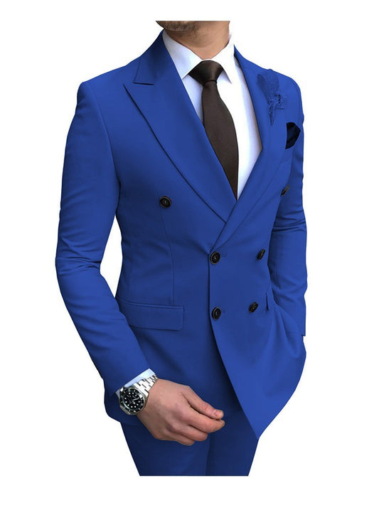 Men's 2 Pieces Suit Double Breasted Notch Lapel Flat Smart Fit Casual Tuxedos Wedding & Events Suits(Blazer+ Pants) | 9/7