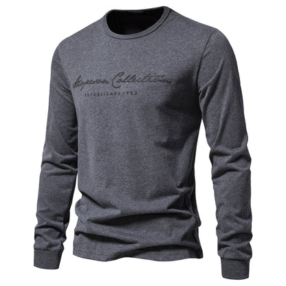 Men's Cotton Long Sleeve Shirt Solid Color Letter Print Casual T Shirts | TS2014