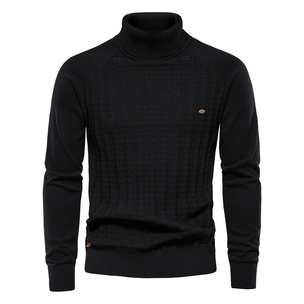 Cardigan à col roulé coupe slim pour homme, pull décontracté en tricot thermique | Y334 