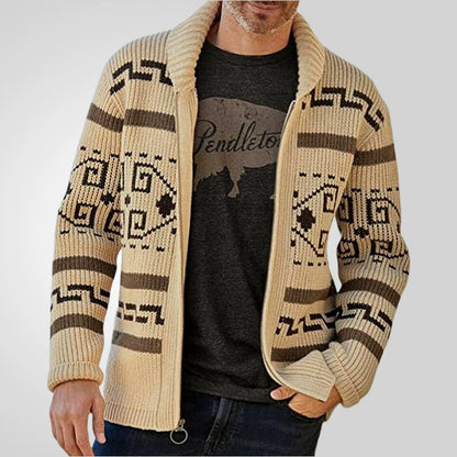 Men Stylish Slim Fit Jacquard Knit Cardigan Jacket with Long Sleeves Casual Lapel Sweater | SY0013