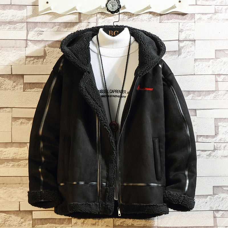 Men Retro Polar Fleece Workwear Cotton Coat Stand-Up Collar Hooded Loose Fit Casual Jacket | A048MY10