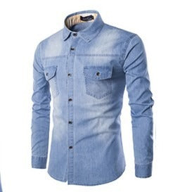 Camicia in denim streetwear di alta qualità, in cotone, casual, vestibilità slim, a maniche lunghe | 1818-C993 