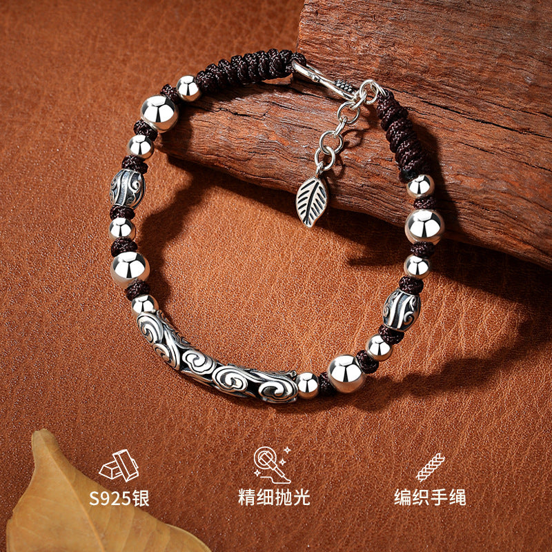 Men’s Sterling Silver Celestial Relief Bracelet Adjustable Fortune Wristband 3D Handcrafted Spiritual Design | CB22031-1BYSR