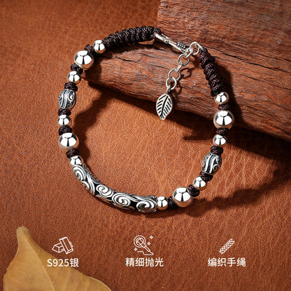 Men’s Sterling Silver Celestial Relief Bracelet Adjustable Fortune Wristband 3D Handcrafted Spiritual Design | CB22031-1BYSR