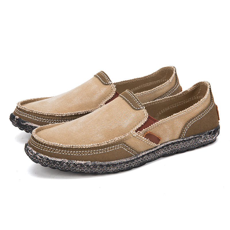 Men’s Washed Canvas Slip-On Shoes | Breathable, Anti-Slip, Classic Deck Style | 8806