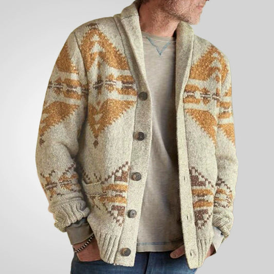 Men Wind Jacquard Knitted Jumper Long-Sleeved Outerwear Jacket Top | SY0052