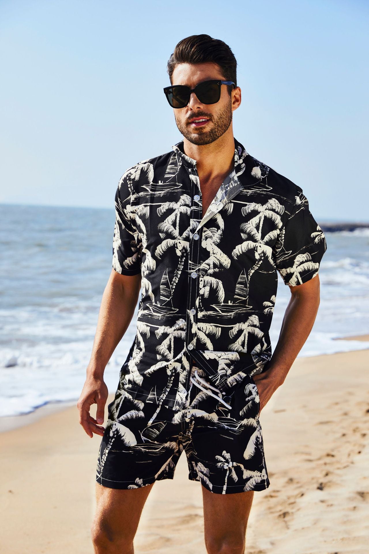 Camicie da spiaggia hawaiane a maniche corte con bottoni, motivo floreale estivo da uomo | CS 