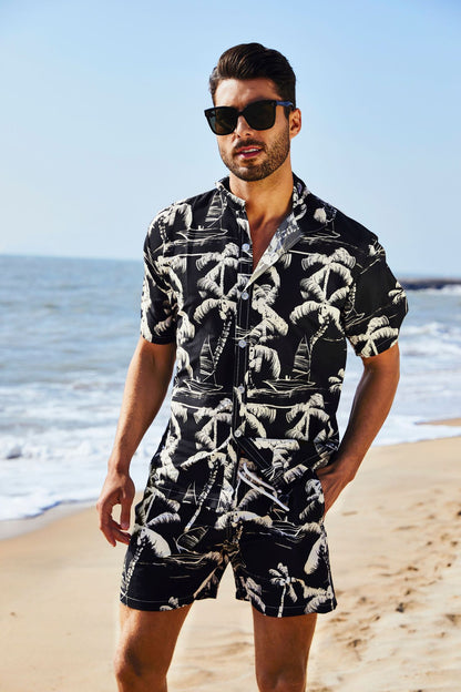 Camicie da spiaggia hawaiane a maniche corte con bottoni, motivo floreale estivo da uomo | CS 
