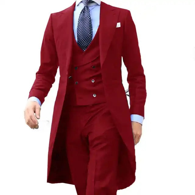 Completo da uomo 3 pezzi smoking ballo lungo blazer personalizzato fatto a mano 3 pezzi per feste, matrimoni e lavoro (giacca + gilet + pantaloni) | 102 