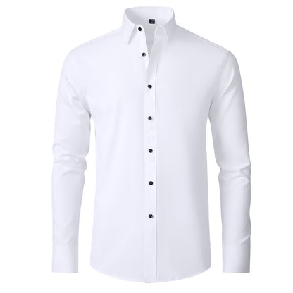 Chemise extensible à manches longues pour homme, couleur unie, coupe slim, sans repassage, style business décontracté 