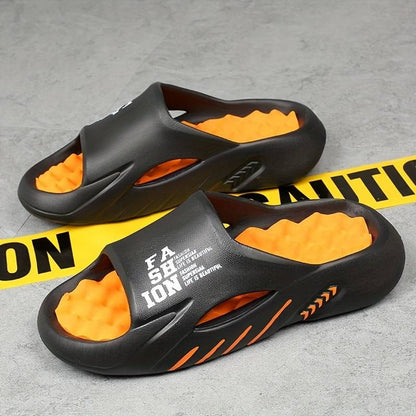 Men's Alphabet Print Soft-Sole EVA Slides Non Slip Open Toe Slippers Trendy Beach Shoes | WN58
