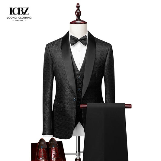 Uomo Slim Fit 3 pezzi sposo matrimonio monopetto abiti scialle bavero smoking abiti elegante marchio formale abito da lavoro | 1953 
